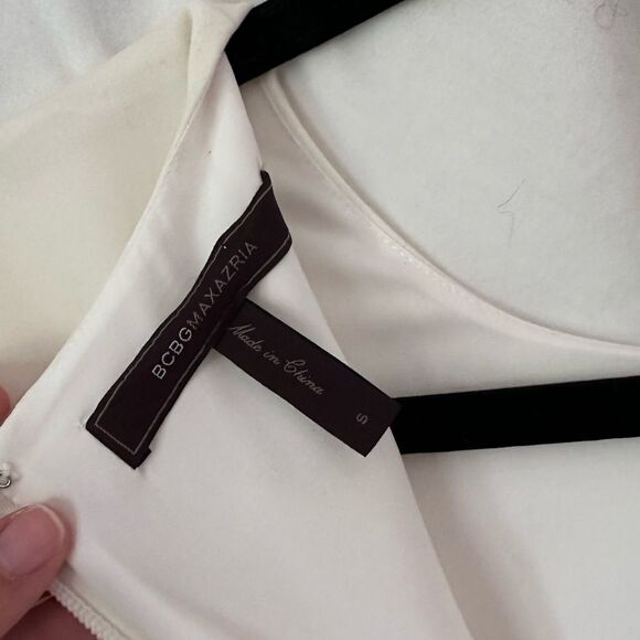 BCBGMAXAZRIA Onyx White Beaded Mini Shift Dress w/ Silver Metallic Size S $338 - Picture 10 of 14